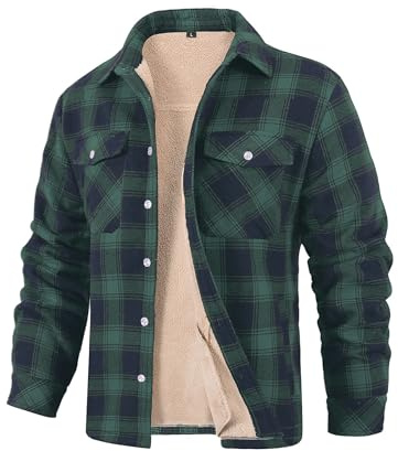 CMTOP Men's Fleece Shirt Jacket Winter Padded Button Down Shirt Warm Work Jackets Lumberjack Shirts Casual Checked Coat with Pockets