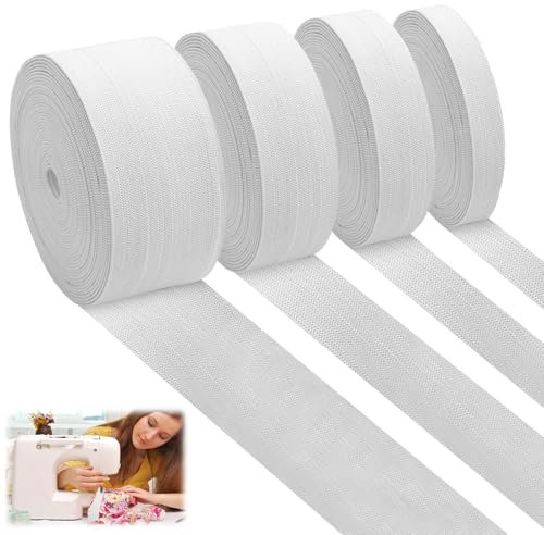 4 Rollos 20 Metros de Goma Elastica Costura Fina, Cinta Elastica Costura de Alta Elasticidad Ancho 10 mm, 20 mm, 30 mm, 40 mm, Plana Cinta Elástica Blanco para el Hogar Manualidades de Costura DIY