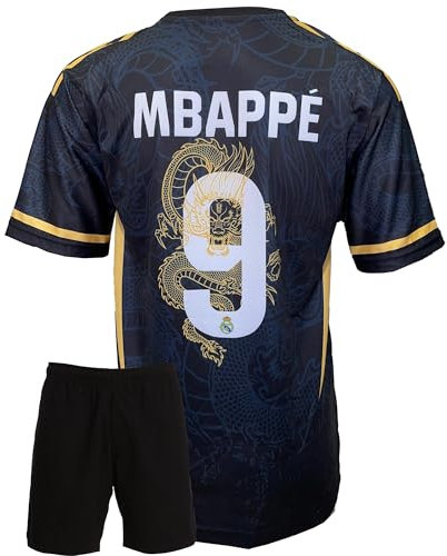 Mbappe Maillot de football pour enfant #9 avec maillot, short, chaussettes, porte-clés, autocollants, protège-tibias, bonnet de Noël, maillot du Real Madrid pour l'entraînement, les loisirs, cadeau de