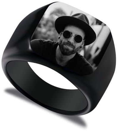 LINEMENG Personalisierte Edelstahl Siegelring benutzerdefinierte Bild Gravur Foto für Männer Frauen Bester Freund Memorial Geschenk Bild mit Ring Größe Adjusters