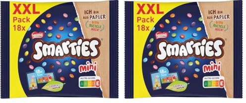 Nestlé SMARTIES Mini XXL Beutel, bunte Schokolinsen, ideal zum Teilen und Snacken mit Familie und Freunden, Farben aus der Natur, Recycelbare Verpackung, 2er Pack (1 x 259g)