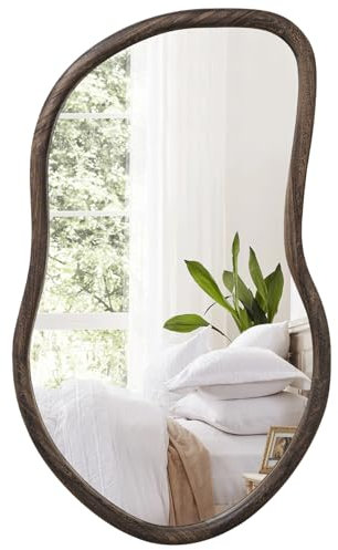 FEUFOAM Asymmetrischer Wandspiegel Rustikaler Bauernhaus-Unregelmäßiger Spiegel Holzrahmen Spiegel für Wand Braun Wandspiegel Dekorative Hängespiegel für Wand Wohnzimmer Schlafzimmer Eingang