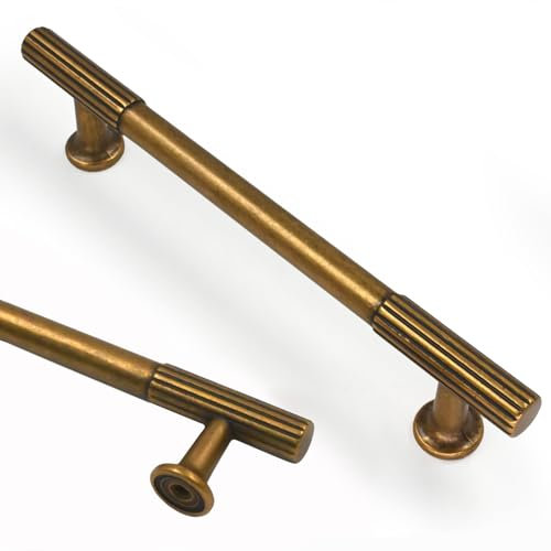Amerdeco 10 Pack Antique Brass Cabinet Pulls 5 Inch(128mm) Hole Centers Kitchen Cabinet Handles Solid Zinc Alloy Cabinet Hardware Drawer Pulls AM020