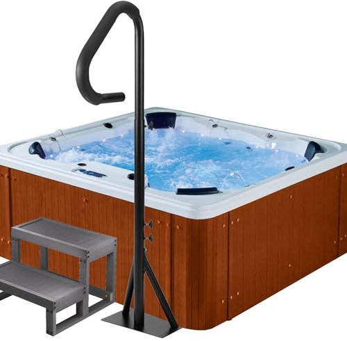 ACTREY - Handlauf, verstellbar, 121,9 - 160 cm Höhe, Spa-Handlauf, um 360 Grad drehbar, Innen- und Außenhandläufe, 272 kg Kapazität, Aluminium, Pulverbeschichtet, Braun mit silbernem Aluminiumkern