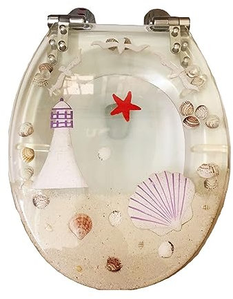 Lunette de toilette en résine à paillettes scintillantes à fermeture douce avec charnière à dégagement rapide et options de fixation des trous aveugles disponibles