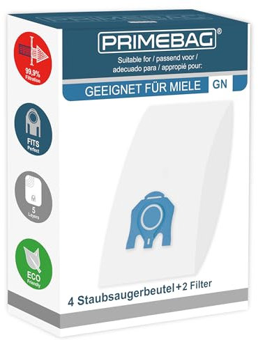 PRIMEBAG 4 Staubsaugerbeutel kompatibel für Miele GN Classic C1 Complete C3/C2 S2 S5 S8 S8340 Staubsauger Beutel inkl. 2 Filter - Staubbeutel 5-Lagen Vlies, Automatikverschluss
