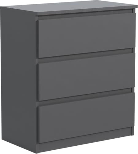 meble masztalerz Kommode Matt mit 3 Schubladen 70 cm, Sideboard Wohnzimmer, Kommode Schlafzimmer H: 78,5 cm, B: 70 cm, T: 39 cm Kommode mit Schubladen, Schubladenschrank (Anthrazit)