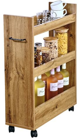 Kesper | Rollbares Nischenregal, 3 Ablagen, Sonoma Eiche, mit LenkrollenMaterial: Spanplatte, Maße: 60 x 22 x 78 cm, Farbe: Braun - Sonoma Eiche Dekor | 24859 13