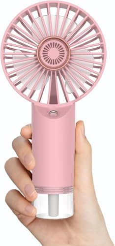 Mini Ventilateur à Main Portatif with Fonction humidification, Portable Ventilateur De Bureau de Poche USB Rechargeable silencieux 3 vitesses pour Maison, Bureau, Voyage