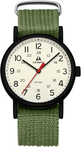 LN LENQIN Herrenuhren Militär Uhren Analog Quarz Uhren Armee Uhren Herren Wasserdicht Armbanduhren Sportuhr mit Nylonband (Grün Schwarz Gelb)