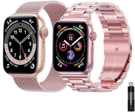 baklon 2-Pack Women Stainless Steel Strap Compatible with Apple Watch Strap 38mm 40mm 41mm 42mm(Series 10), Compatible with iWatch Series Ultra/Ultra2/SE2/SE/10 9 8 7 6 5 4 3 2 1, Pink