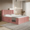 MOTIVENA Santiago Boxspringbett 120x200 mit Bettkasten und Topper, Polsterbett 120x200 mit Bettkasten, Bonellfederkern-Matratze (H4), T28 Komfortschaumstoff Topper (H3), Boucle, Rosa (Pink)