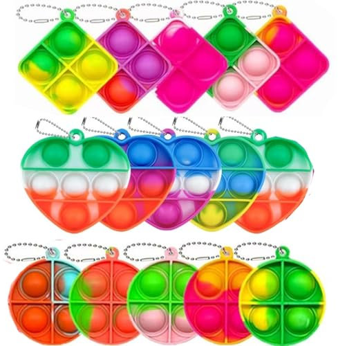 Porte-clés Anti-Stress Pop It en Silicone Coloré,15 Pièces Bulle Porte-clés,Jouet Sensoriel pour Enfants/Adultes,Petit Cadeau Anniversaire,pour Enfant TDAH Autisme Décompression