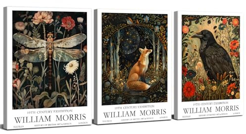 William Morris Wandkunst, Vintage-Tier-Wanddekoration, Krähe, Fuchs, Libelle, Leinwandbilder, William Morris, Poster, Naturblumendrucke, Kunstwerk, Wohnzimmer, Schlafzimmer, Badezimmer, Dekoration, 30