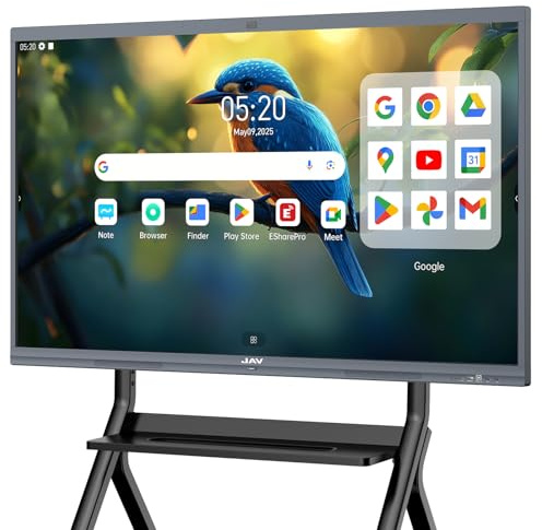 JAV 65 Inch Smart Board, 4K UHD Interactive Whiteboard with Android 14 & Google EDLA Certified, 8GB+128GB, Built-in 48MP AI Camera, Dual System Touchscreen Display for Office, Classroom, Home