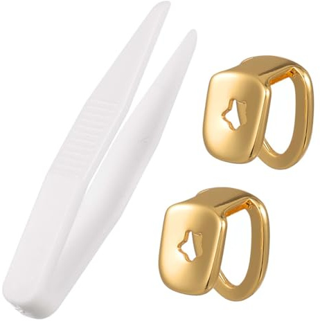 HANABASS Hip Hop Gold Single Tooth Cap Gold Tooth Grill Caps Single Teeth Decor for Hip Hop Party 2pcs Golden Copper Decoration Accessories With Tweezers