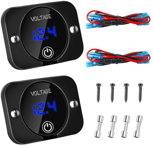 GTIWUNG 2 Piezas Medidores de Voltaje de Coche DC 12V con Pantalla Azul LED de Barco, DC Voltímetro Monitor de Batería Pantalla Digital Voltímetro de Panel de Pantalla Táctil,para Coche,Camión,ATV,UTV