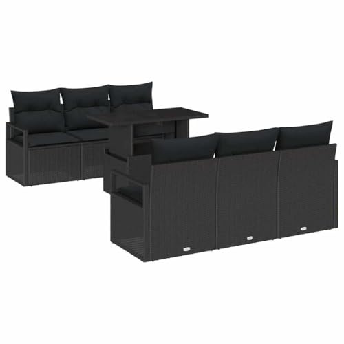 vidaXL Garten-Sofa-Set mit Kissen 7 pcs Schwarz 100 x 55 x 73 cm, Garten und Terrasse, modernes Design, UV-beständige Materialien, abnehmbare Kissen, Loungemöbel für draußen