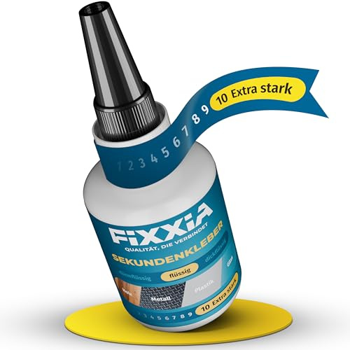 FIXXIA 50g Sekundenkleber extra stark mit innovativem Nadelverschluss, wählbar flüssig als Flüssigkleber oder dickflüssig als Glue Gel, Superkleber, Kleber extra stark, Metallkleber (flüssig)