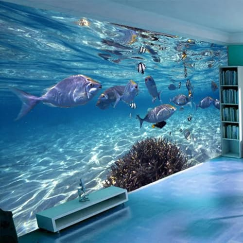 LUXINSHISU Papier peint mural 3D en trois dimensions monde sous-marin poissons salon chambre à coucher décoration murale autocollant peinture sur soie