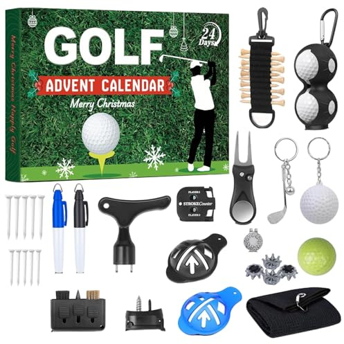 Golf Adventskalender 2025 mit 24 Tagen Countdown Box, Adventskalender mit Golfbällen, Tees und Ballmarkern, Golf Geschenk für Männer, Vater und Freunde zu Weihnachten