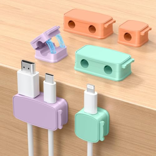 Basesailor Organizador Cable Magnético 6Pack,Clip de Cable Autoadhesivo | Sujeta Cables Management Magnéticos para Mesitas de Noche,USB Cables de Carga,Escritorio,Hogar,HDMI(7mm)