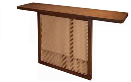 Konsolentisch, Konsolentisch Holz, Große Plattenkonstruktion, t Förmige Beine aus Rattan, Abgerundete Ecken, Geeignet for Flure, Foyer und Wohnzimmer(80cm/31in)