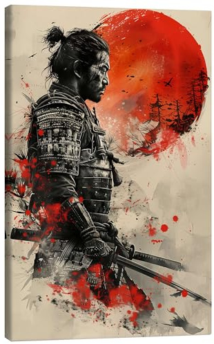 Posterlounge Samurai-Krieger Bushido I Leinwandbild | 40 x 60 cm von Durro Art Rot Wandbilder Wanddeko