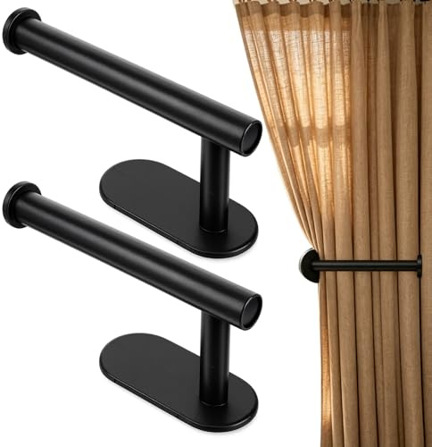 Xthrotsenk 2 Stück Raffhalter Wand Raffhalter für Vorhänge Gardinenhalter Gardinenhaken Selbstklebend Vorhanghalter Wand Gardinen Halterung Vorhang Halter Schwarz