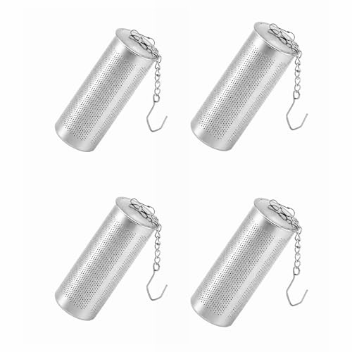 QIHAWN 4Pcs Loose Leaf Tea Strainers Stainless Steel Fine Mesh for Teapots | Food-grade stainless steel, ultra-fine mesh,Chain hook design, 4 pack 2 sizes,Reusable, for tea spice & kitchen use