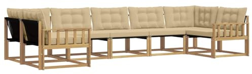 vidaXL Outdoor-Sofagarnitur mit Kissen 7 pcs Weiß und Beige, Elegantes Garten-Sofa, modernes Outdoor-Sofa, robuste Lounge-Möbel für gemütliche Treffen