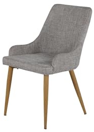 FURNLUX Plaza Esszimmerstuhl, Modernes Design, Textilbezug in Grau, Eichenholz-Metallgestell, 49x58x86 cm, 6 kg, Gepolsterte Rückenlehne, Pflegehinweis: Textilspray empfohlen