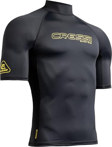 Cressi desde 1946 - Sentinel Man - Camiseta de Manga Corta Protección Solar UPF 50+, Sechado Rápido, Natación Surf Buceo Pesca Playa Piscina y Deportes Acuáticos - Negro/Amarillo - S/2_Hombre
