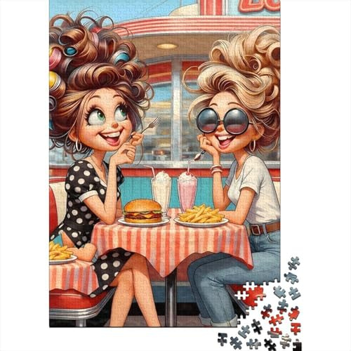 American Diner Illustration 1000 Teile Puzzle Papier für Erwachsene Freundinnen Treffen Puzzle Spiel Familienspiel Entspannung Geschenk 52x38cm/1000pcs
