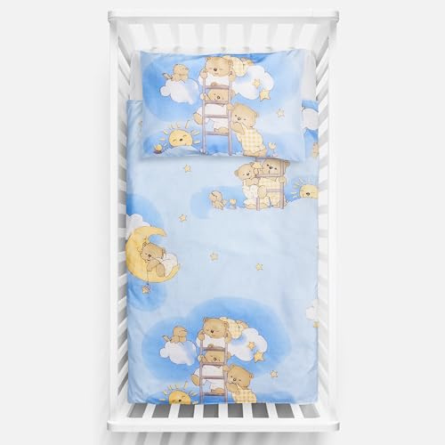 Baby Comfort 2 Piece Bedding Set 135x100 cm Duvet Cover & Pillowcase for Toddler Cot Bed 12M+ (Ladders Blue)