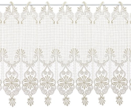 Plauener Spitze by Modespitze, Store Bistro Gardine Scheibengardine mit Stangendurchzug, hochwertige Stickerei, Höhe 45 cm, Breite 112 cm, Creme