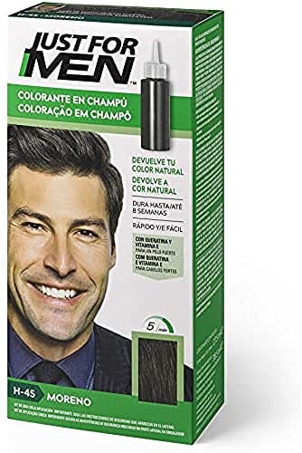 Just For Men, Tinte Colorante en champu para el cabello del hombre. Elimina las canas y rejuvenece el cabello en 5 minutos. Castaño Moreno, 30 ml