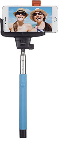 Kitvision Lightweight Extendable Telescopic Handheld Selfie Stick Pole/Monopod (Extends to 110cm) with Built-In Bluetooth Remote, 3 x Selfie Smiles and Phone Holder Compatible with Android and iOS Smartphones, Cameras and Action Cameras - Blue