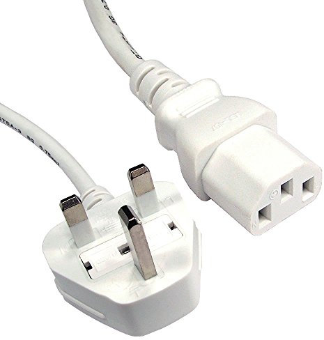 kenable Power Cord UK Plug to IEC Cable C13 Lead 1.8m 6ft in White [1.8 metres]