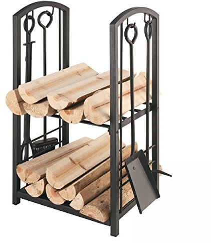 raik 21.00.208.2 Holzregal & Kaminbesteck 4-TLG., schwarz