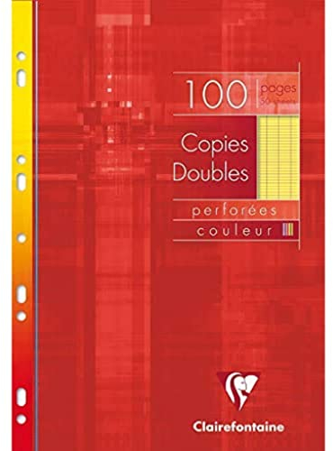 Clairefontaine 4747C Un Étui de Copies Doubles Perforées Jaunes - A4 21x29,7 cm - 100 Pages Grands Carreaux - Papier 90 g - Étui Réutilisable
