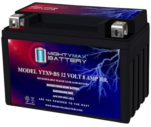 Mighty Max Battery YTX9-BS -12 Volt 8 AH, 135 CCA, Rechargeable Maintenance Free SLA AGM Motorcycle Battery