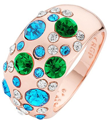Mianova Damen Designer Ring mit 34 farbigen Kristallen Damenring Breit Rosegold Türkis Größe 58 (18.5)