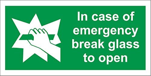 in Case of Emergency Break Glass to Open Safety Sign - 1.2mm Rigid Plastic 100mm x 50mm