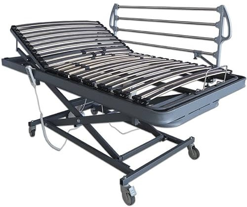 Ventadecolchones - Camas Articuladas Geriátrica de Hospital con Carro Elevador Medida 90 x 190 cm con barandilla Derecha - Incluye Bote de Grasa