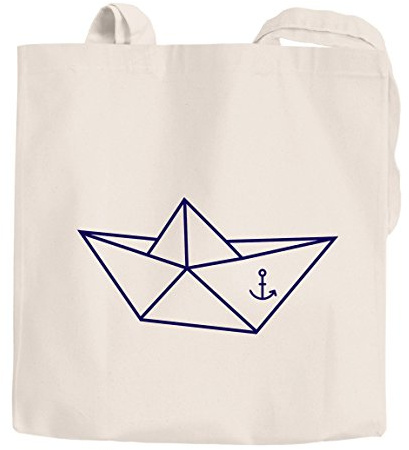 MoonWorks Jutebeutel Tragetasche Origami Schiffchen Anker Seemann Schiff Anchor Stoffbeutel natur 2 lange Henkel
