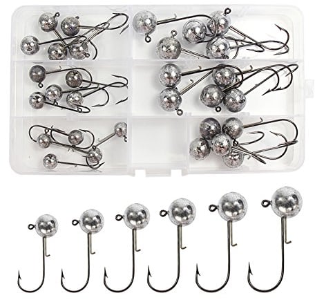 30 Stück Jighaken mit Round Jighead für Gummifische zum Raubfishangeln, Angelhaken Set mit verschieden Größe 5g 7g 10g 14g 17g 20g