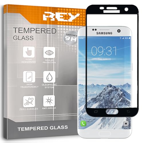 REY 3D Bildschirmschutz aus gehärtetem Glas für Samsung Galaxy S7 Edge Schwarz, Displayschutzfolie 9H+ Härte, Anti-Kratzen-Öl-Bläschen, Voller Schutz, 3D, 4D, 5D