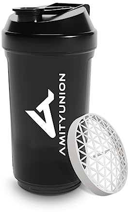 Protein Shaker 700 ml „FYRA“ auslaufsicher - BPA frei mit Pulverfach & Sieb und Skala für cremige Whey Protein Shakes, Shaker Proteinshake, Eiweiß Shaker Becher für Bcaa und Gaming Booster in Dunkel