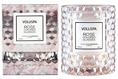 Voluspa Rosafarbene Kerze mit Icon-Glocke aus Glas, strukturierter Glaskerzenhalter, 250 ml (8,5 Unzen), Bernsteinduft, Vanille